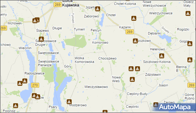 mapa Chociszewo gmina Izbica Kujawska, Chociszewo gmina Izbica Kujawska na mapie Targeo