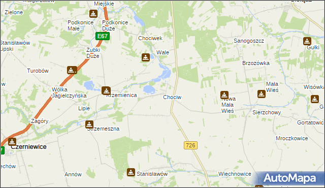 mapa Chociw gmina Czerniewice, Chociw gmina Czerniewice na mapie Targeo