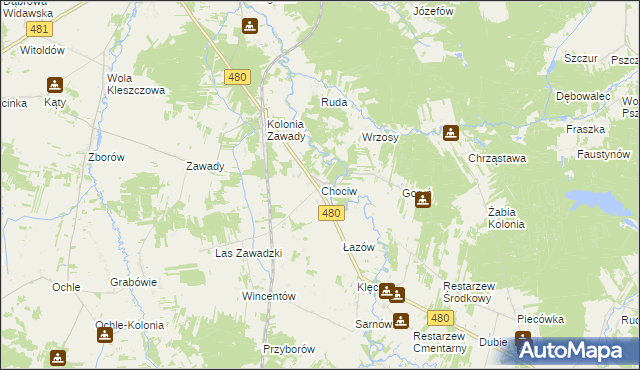 mapa Chociw gmina Widawa, Chociw gmina Widawa na mapie Targeo