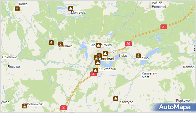 mapa Chociwel powiat stargardzki, Chociwel powiat stargardzki na mapie Targeo