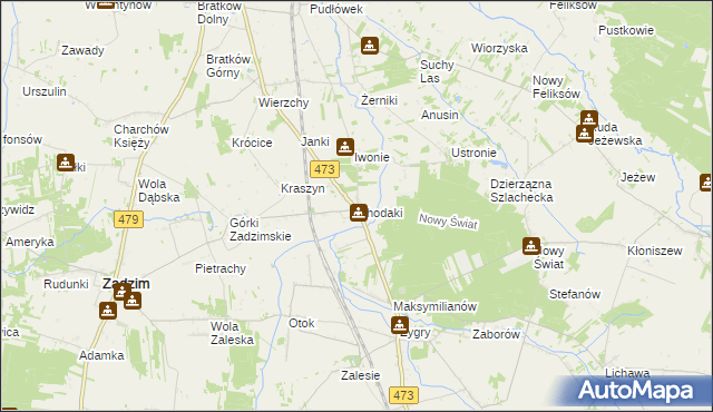 mapa Chodaki gmina Zadzim, Chodaki gmina Zadzim na mapie Targeo