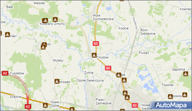 mapa Chodów gmina Siedlce, Chodów gmina Siedlce na mapie Targeo