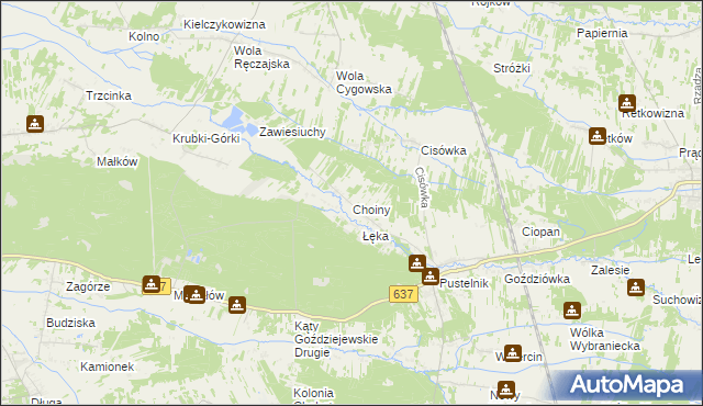 mapa Choiny gmina Stanisławów, Choiny gmina Stanisławów na mapie Targeo