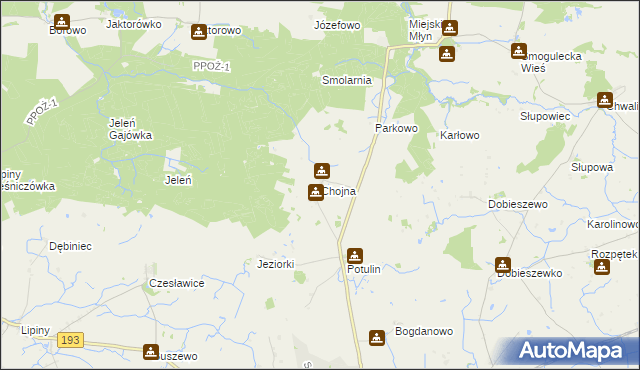 mapa Chojna gmina Gołańcz, Chojna gmina Gołańcz na mapie Targeo