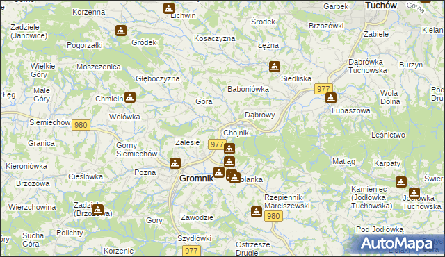 mapa Chojnik gmina Gromnik, Chojnik gmina Gromnik na mapie Targeo