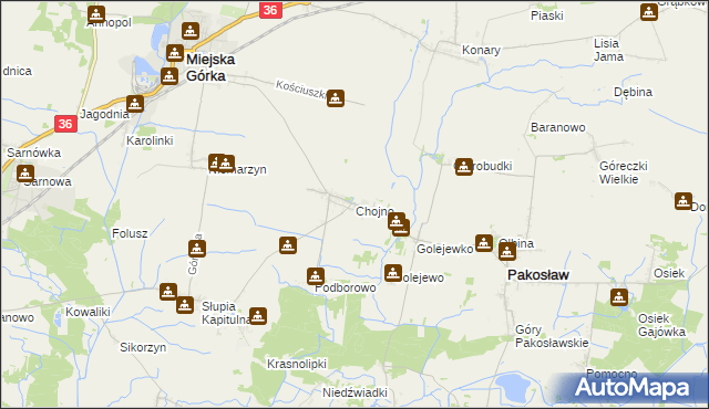 mapa Chojno gmina Pakosław, Chojno gmina Pakosław na mapie Targeo