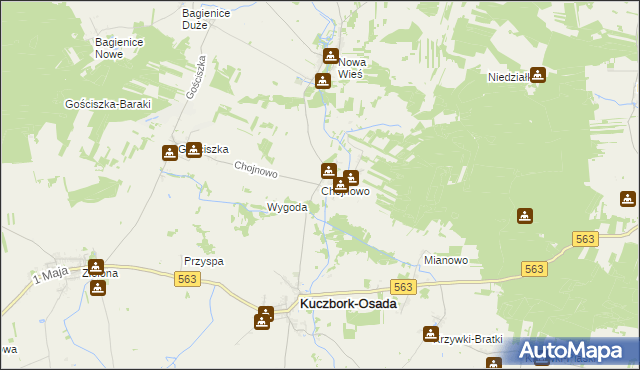 mapa Chojnowo gmina Kuczbork-Osada, Chojnowo gmina Kuczbork-Osada na mapie Targeo