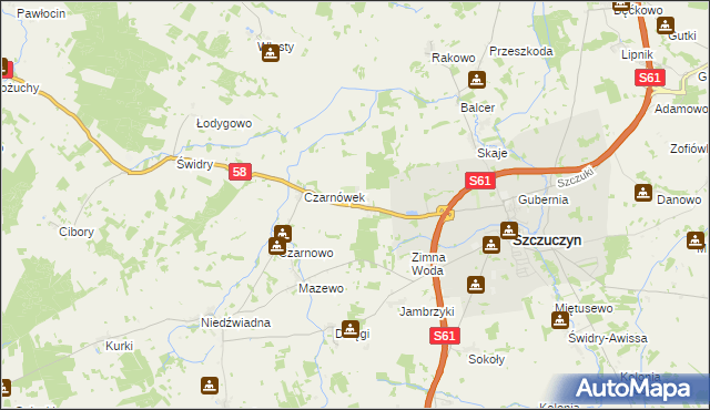 mapa Chojnowo gmina Szczuczyn, Chojnowo gmina Szczuczyn na mapie Targeo