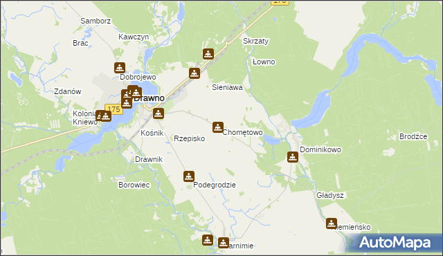 mapa Chomętowo gmina Drawno, Chomętowo gmina Drawno na mapie Targeo
