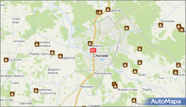 mapa Chorzele powiat przasnyski, Chorzele powiat przasnyski na mapie Targeo