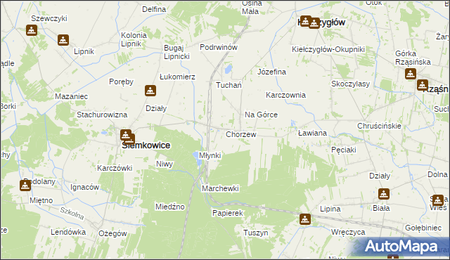 mapa Chorzew gmina Kiełczygłów, Chorzew gmina Kiełczygłów na mapie Targeo