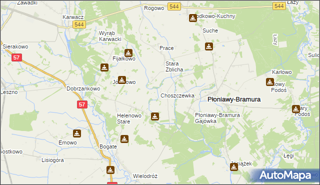 mapa Choszczewka gmina Płoniawy-Bramura, Choszczewka gmina Płoniawy-Bramura na mapie Targeo