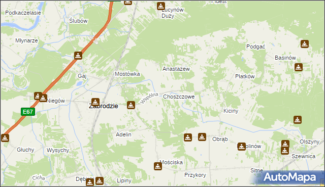 mapa Choszczowe gmina Zabrodzie, Choszczowe gmina Zabrodzie na mapie Targeo