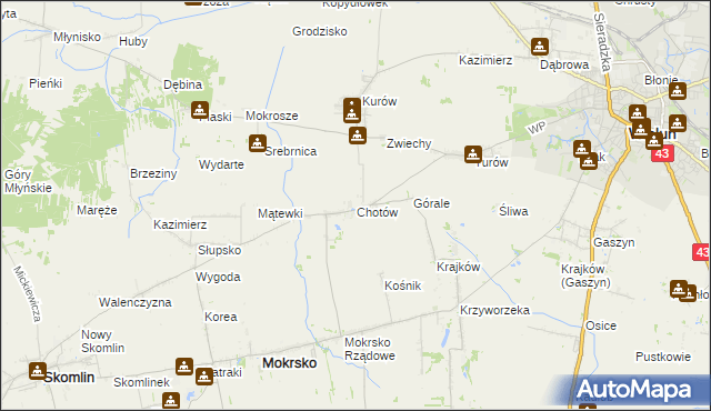mapa Chotów gmina Mokrsko, Chotów gmina Mokrsko na mapie Targeo