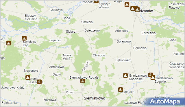 mapa Chrapoń gmina Siemiątkowo, Chrapoń gmina Siemiątkowo na mapie Targeo