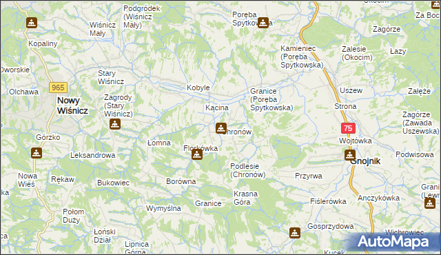 mapa Chronów gmina Nowy Wiśnicz, Chronów gmina Nowy Wiśnicz na mapie Targeo