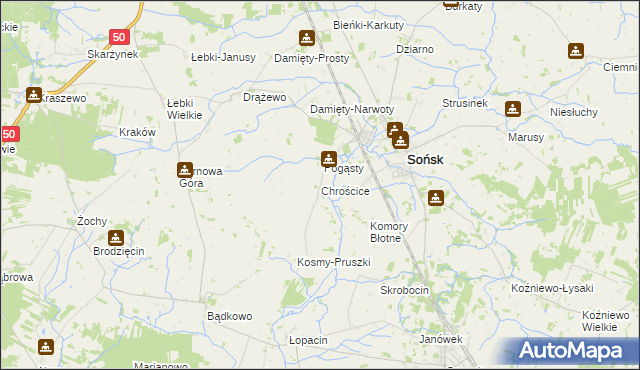 mapa Chrościce gmina Sońsk, Chrościce gmina Sońsk na mapie Targeo