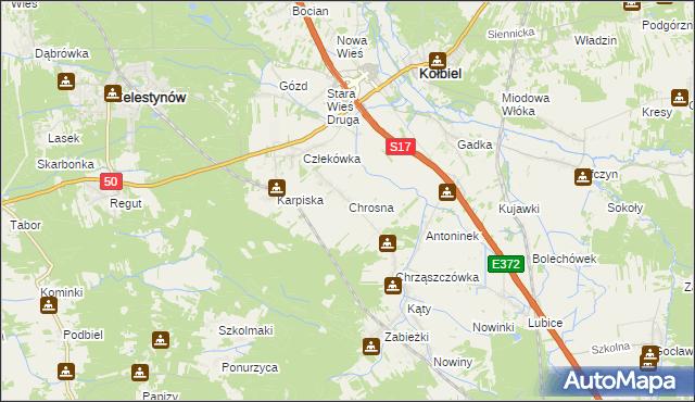 mapa Chrosna gmina Kołbiel, Chrosna gmina Kołbiel na mapie Targeo