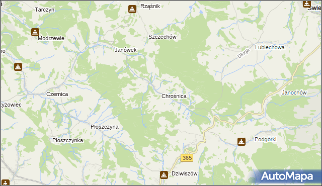 mapa Chrośnica gmina Jeżów Sudecki, Chrośnica gmina Jeżów Sudecki na mapie Targeo