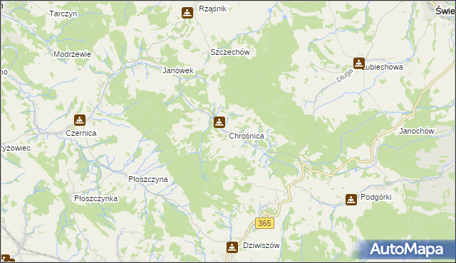 mapa Chrośnica gmina Jeżów Sudecki, Chrośnica gmina Jeżów Sudecki na mapie Targeo