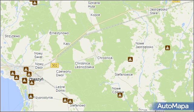 mapa Chrośnica gmina Zbąszyń, Chrośnica gmina Zbąszyń na mapie Targeo