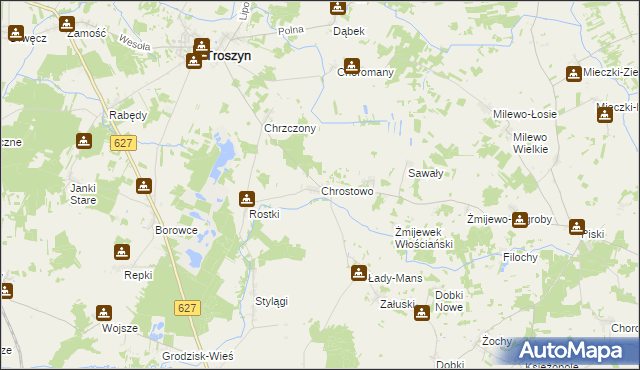 mapa Chrostowo gmina Troszyn, Chrostowo gmina Troszyn na mapie Targeo