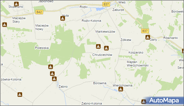 mapa Chruściechów gmina Żółkiewka, Chruściechów gmina Żółkiewka na mapie Targeo