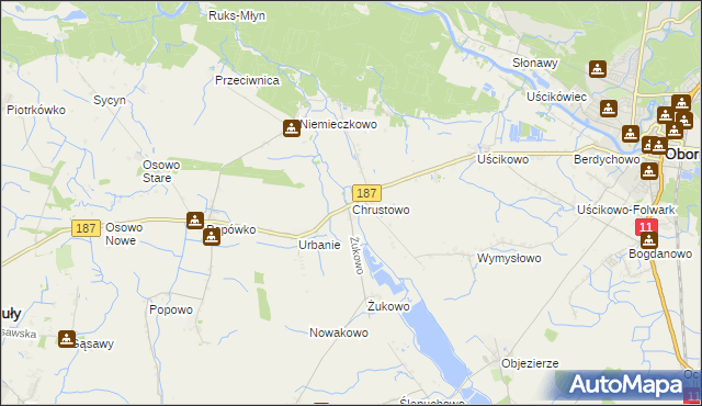 mapa Chrustowo gmina Oborniki, Chrustowo gmina Oborniki na mapie Targeo