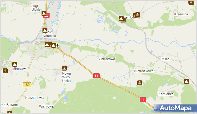 mapa Chrustowo gmina Ujście, Chrustowo gmina Ujście na mapie Targeo