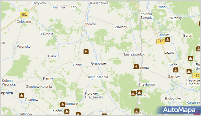 mapa Chrusty gmina Widawa, Chrusty gmina Widawa na mapie Targeo