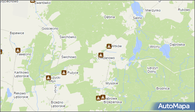 mapa Chrzanowo gmina Łęczyce, Chrzanowo gmina Łęczyce na mapie Targeo