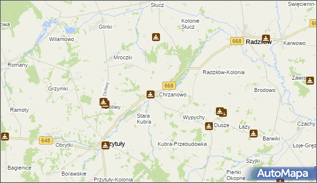 mapa Chrzanowo gmina Przytuły, Chrzanowo gmina Przytuły na mapie Targeo