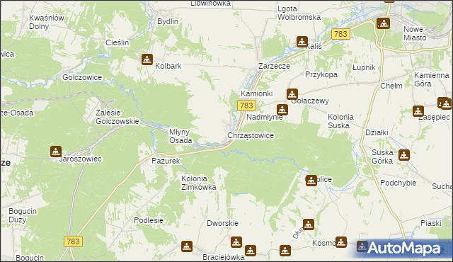 mapa Chrząstowice gmina Wolbrom, Chrząstowice gmina Wolbrom na mapie Targeo