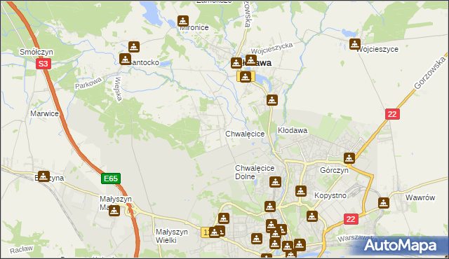 mapa Chwalęcice gmina Kłodawa, Chwalęcice gmina Kłodawa na mapie Targeo