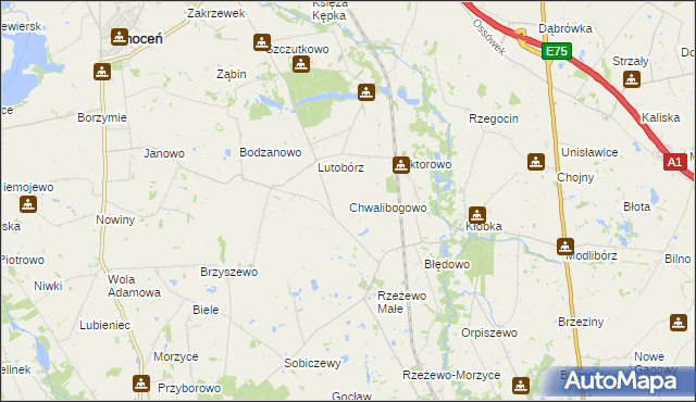 mapa Chwalibogowo gmina Lubień Kujawski, Chwalibogowo gmina Lubień Kujawski na mapie Targeo