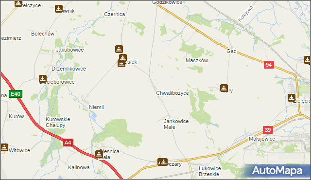 mapa Chwalibożyce, Chwalibożyce na mapie Targeo