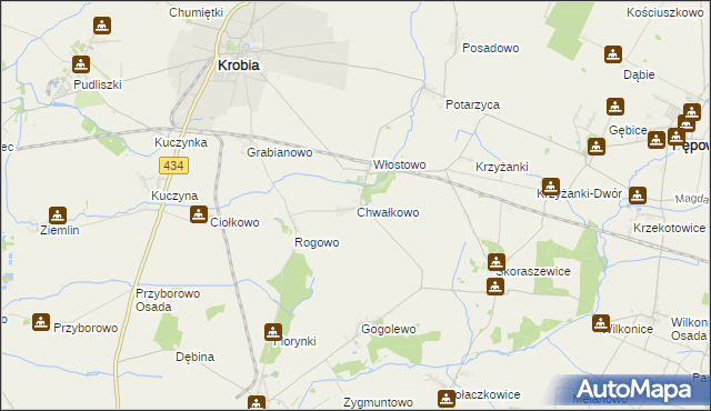 mapa Chwałkowo gmina Krobia, Chwałkowo gmina Krobia na mapie Targeo