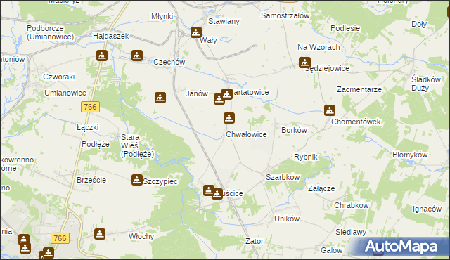 mapa Chwałowice gmina Pińczów, Chwałowice gmina Pińczów na mapie Targeo