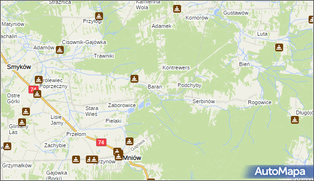 mapa Chyby gmina Mniów, Chyby gmina Mniów na mapie Targeo