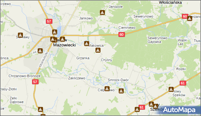 mapa Chyliny gmina Szelków, Chyliny gmina Szelków na mapie Targeo