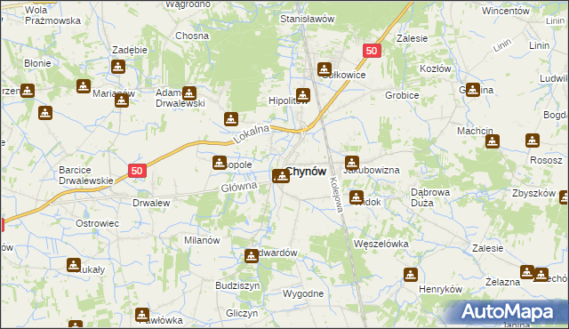 mapa Chynów powiat grójecki, Chynów powiat grójecki na mapie Targeo