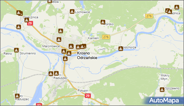 mapa Chyże gmina Krosno Odrzańskie, Chyże gmina Krosno Odrzańskie na mapie Targeo