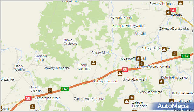 mapa Cibory-Chrzczony, Cibory-Chrzczony na mapie Targeo