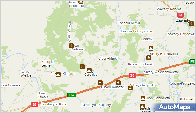 mapa Cibory-Marki, Cibory-Marki na mapie Targeo