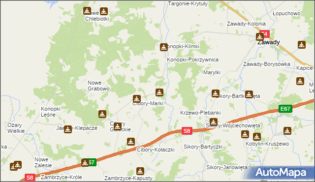 mapa Cibory-Witki, Cibory-Witki na mapie Targeo