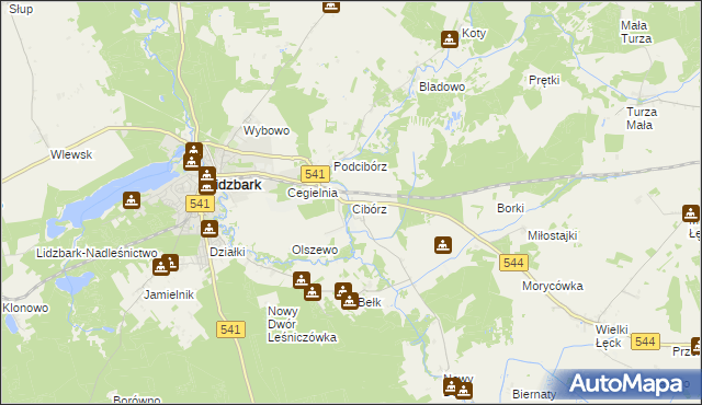 mapa Cibórz gmina Lidzbark, Cibórz gmina Lidzbark na mapie Targeo