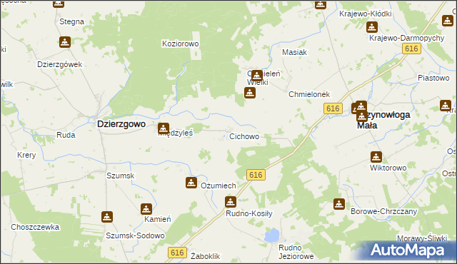 mapa Cichowo gmina Krzynowłoga Mała, Cichowo gmina Krzynowłoga Mała na mapie Targeo