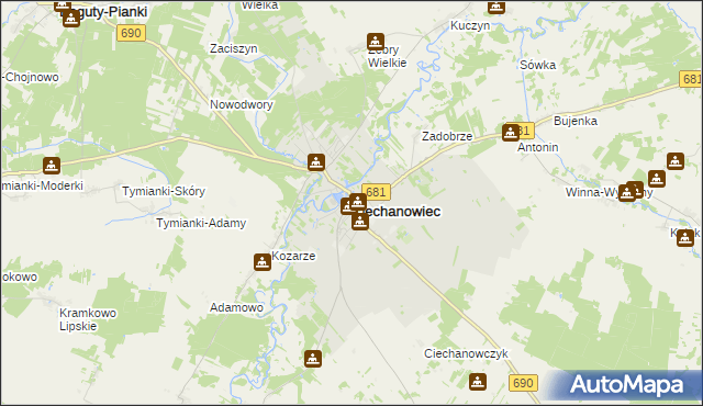 mapa Ciechanowiec, Ciechanowiec na mapie Targeo