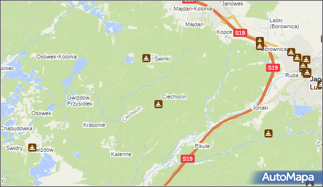 mapa Ciechocin gmina Modliborzyce, Ciechocin gmina Modliborzyce na mapie Targeo