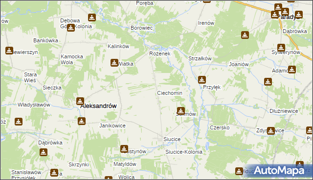 mapa Ciechomin gmina Aleksandrów, Ciechomin gmina Aleksandrów na mapie Targeo